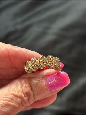 Gold Over Silver Citrine & Crystal Twisted Band Ring - Crystal Accent Size 7